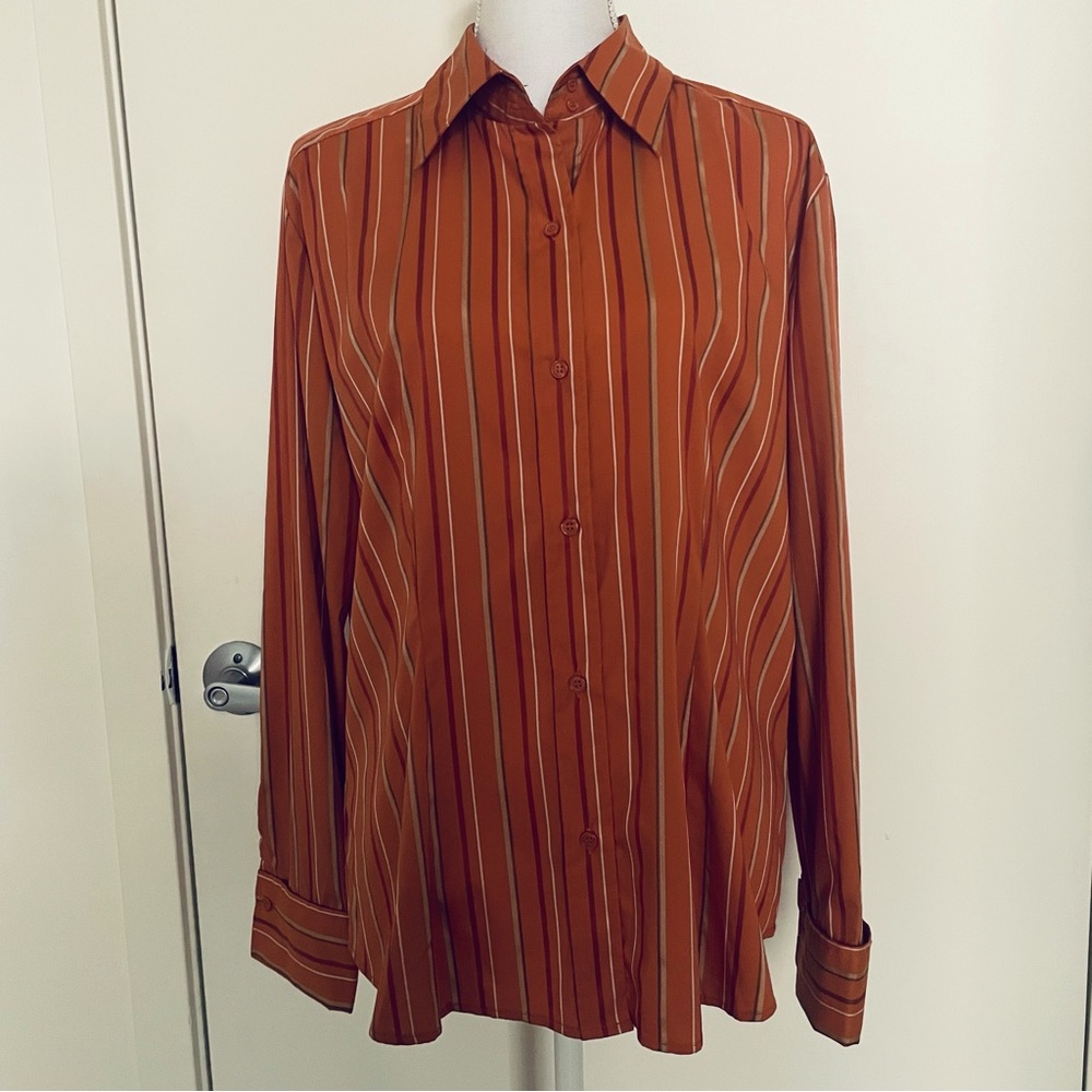 New York & Company Womens XL Shirt Blouse Striped Long Sleeve